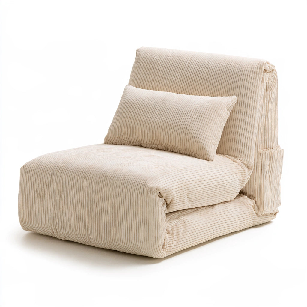 Klappbares Schlafsofa, aus Cordstoff, klappbar, Farbe: creme