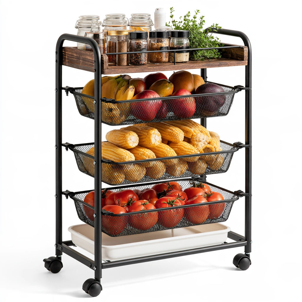 Küchenregal mit Ablagen, aus Metall, Farbe: schwarz